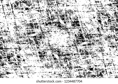 Grunge overlay layer. Abstract black and white vector background. Monochrome vintage surface with dirty pattern in cracks, spots, dots. Old wall in dark horror style design