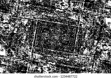 Grunge overlay layer. Abstract black and white vector background. Monochrome vintage surface with dirty pattern in cracks, spots, dots. Old wall in dark horror style design