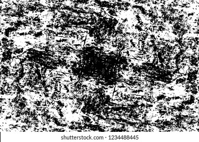 Grunge overlay layer. Abstract black and white vector background. Monochrome vintage surface with dirty pattern in cracks, spots, dots. Old wall in dark horror style design