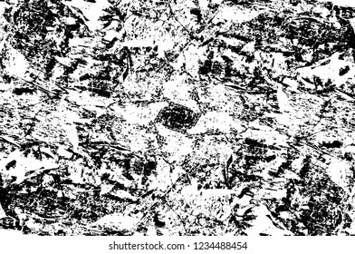 Grunge overlay layer. Abstract black and white vector background. Monochrome vintage surface with dirty pattern in cracks, spots, dots. Old wall in dark horror style design