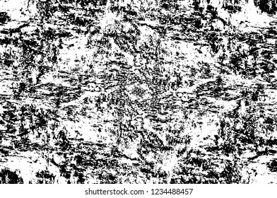 Grunge overlay layer. Abstract black and white vector background. Monochrome vintage surface with dirty pattern in cracks, spots, dots. Old wall in dark horror style design