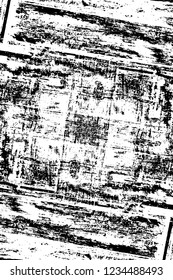 Grunge overlay layer. Abstract black and white vector background. Monochrome vintage surface with dirty pattern in cracks, spots, dots. Old wall in dark horror style design