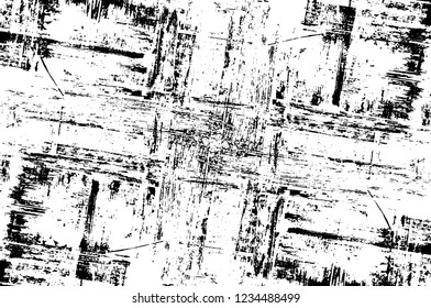 Grunge overlay layer. Abstract black and white vector background. Monochrome vintage surface with dirty pattern in cracks, spots, dots. Old wall in dark horror style design