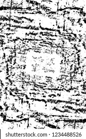 Grunge overlay layer. Abstract black and white vector background. Monochrome vintage surface with dirty pattern in cracks, spots, dots. Old wall in dark horror style design