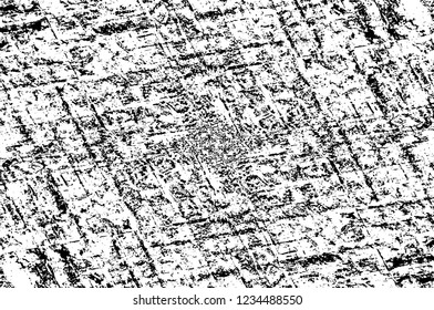 Grunge overlay layer. Abstract black and white vector background. Monochrome vintage surface with dirty pattern in cracks, spots, dots. Old wall in dark horror style design