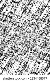 Grunge overlay layer. Abstract black and white vector background. Monochrome vintage surface with dirty pattern in cracks, spots, dots. Old wall in dark horror style design