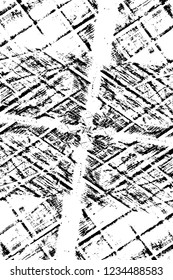 Grunge overlay layer. Abstract black and white vector background. Monochrome vintage surface with dirty pattern in cracks, spots, dots. Old wall in dark horror style design