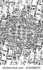 Grunge overlay layer. Abstract black and white vector background. Monochrome vintage surface with dirty pattern in cracks, spots, dots. Old wall in dark horror style design