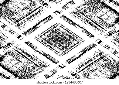 Grunge overlay layer. Abstract black and white vector background. Monochrome vintage surface with dirty pattern in cracks, spots, dots. Old wall in dark horror style design