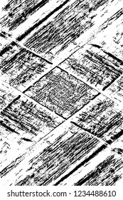 Grunge overlay layer. Abstract black and white vector background. Monochrome vintage surface with dirty pattern in cracks, spots, dots. Old wall in dark horror style design