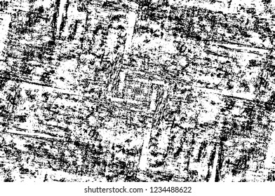 Grunge overlay layer. Abstract black and white vector background. Monochrome vintage surface with dirty pattern in cracks, spots, dots. Old wall in dark horror style design