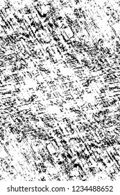 Grunge overlay layer. Abstract black and white vector background. Monochrome vintage surface with dirty pattern in cracks, spots, dots. Old wall in dark horror style design
