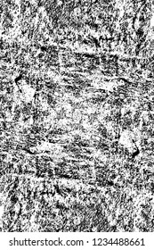 Grunge overlay layer. Abstract black and white vector background. Monochrome vintage surface with dirty pattern in cracks, spots, dots. Old wall in dark horror style design