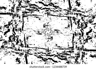 Grunge overlay layer. Abstract black and white vector background. Monochrome vintage surface with dirty pattern in cracks, spots, dots. Old wall in dark horror style design