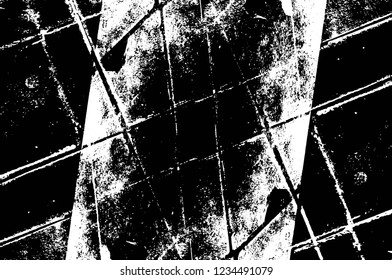 Grunge overlay layer. Abstract black and white vector background. Monochrome vintage surface with dirty pattern in cracks, spots, dots. Old wall in dark horror style design
