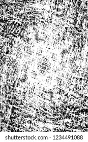 Grunge overlay layer. Abstract black and white vector background. Monochrome vintage surface with dirty pattern in cracks, spots, dots. Old wall in dark horror style design