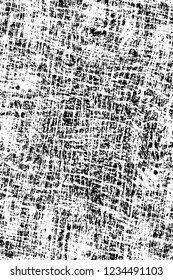 Grunge overlay layer. Abstract black and white vector background. Monochrome vintage surface with dirty pattern in cracks, spots, dots. Old wall in dark horror style design