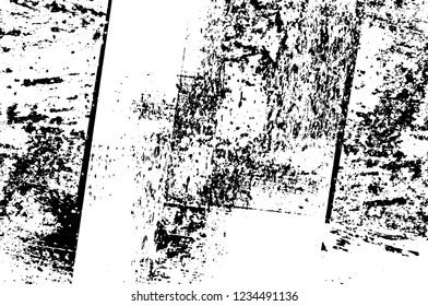 Grunge overlay layer. Abstract black and white vector background. Monochrome vintage surface with dirty pattern in cracks, spots, dots. Old wall in dark horror style design