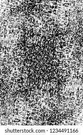 Grunge overlay layer. Abstract black and white vector background. Monochrome vintage surface with dirty pattern in cracks, spots, dots. Old wall in dark horror style design