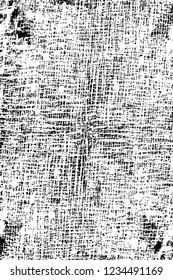Grunge overlay layer. Abstract black and white vector background. Monochrome vintage surface with dirty pattern in cracks, spots, dots. Old wall in dark horror style design