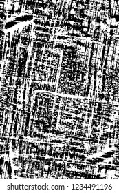 Grunge overlay layer. Abstract black and white vector background. Monochrome vintage surface with dirty pattern in cracks, spots, dots. Old wall in dark horror style design
