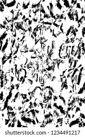 Grunge overlay layer. Abstract black and white vector background. Monochrome vintage surface with dirty pattern in cracks, spots, dots. Old wall in dark horror style design
