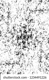Grunge overlay layer. Abstract black and white vector background. Monochrome vintage surface with dirty pattern in cracks, spots, dots. Old wall in dark horror style design