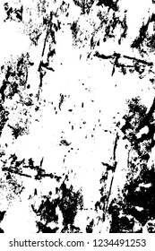 Grunge overlay layer. Abstract black and white vector background. Monochrome vintage surface with dirty pattern in cracks, spots, dots. Old wall in dark horror style design