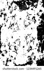 Grunge overlay layer. Abstract black and white vector background. Monochrome vintage surface with dirty pattern in cracks, spots, dots. Old wall in dark horror style design