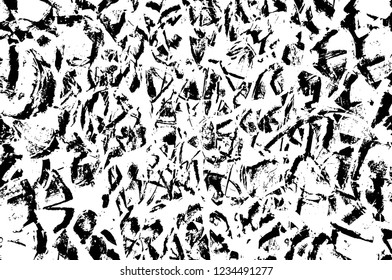 Grunge overlay layer. Abstract black and white vector background. Monochrome vintage surface with dirty pattern in cracks, spots, dots. Old wall in dark horror style design