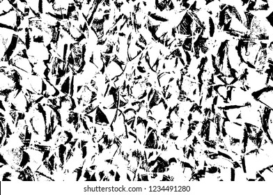 Grunge overlay layer. Abstract black and white vector background. Monochrome vintage surface with dirty pattern in cracks, spots, dots. Old wall in dark horror style design