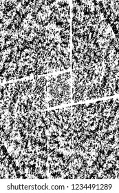 Grunge overlay layer. Abstract black and white vector background. Monochrome vintage surface with dirty pattern in cracks, spots, dots. Old wall in dark horror style design
