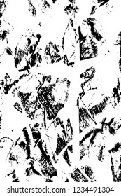 Grunge overlay layer. Abstract black and white vector background. Monochrome vintage surface with dirty pattern in cracks, spots, dots. Old wall in dark horror style design