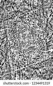 Grunge overlay layer. Abstract black and white vector background. Monochrome vintage surface with dirty pattern in cracks, spots, dots. Old wall in dark horror style design