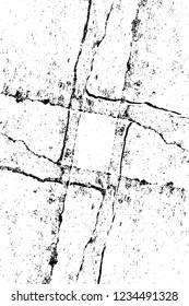 Grunge overlay layer. Abstract black and white vector background. Monochrome vintage surface with dirty pattern in cracks, spots, dots. Old wall in dark horror style design