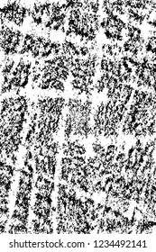 Grunge overlay layer. Abstract black and white vector background. Monochrome vintage surface with dirty pattern in cracks, spots, dots. Old wall in dark horror style design