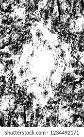 Grunge overlay layer. Abstract black and white vector background. Monochrome vintage surface with dirty pattern in cracks, spots, dots. Old wall in dark horror style design