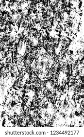 Grunge overlay layer. Abstract black and white vector background. Monochrome vintage surface with dirty pattern in cracks, spots, dots. Old wall in dark horror style design
