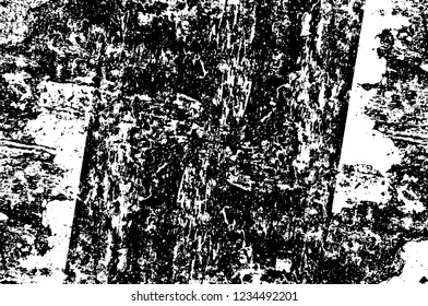Grunge overlay layer. Abstract black and white vector background. Monochrome vintage surface with dirty pattern in cracks, spots, dots. Old wall in dark horror style design
