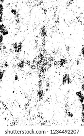 Grunge overlay layer. Abstract black and white vector background. Monochrome vintage surface with dirty pattern in cracks, spots, dots. Old wall in dark horror style design
