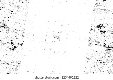 Grunge overlay layer. Abstract black and white vector background. Monochrome vintage surface with dirty pattern in cracks, spots, dots. Old wall in dark horror style design