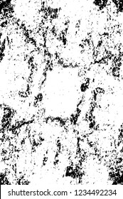 Grunge overlay layer. Abstract black and white vector background. Monochrome vintage surface with dirty pattern in cracks, spots, dots. Old wall in dark horror style design