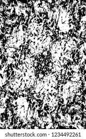 Grunge overlay layer. Abstract black and white vector background. Monochrome vintage surface with dirty pattern in cracks, spots, dots. Old wall in dark horror style design