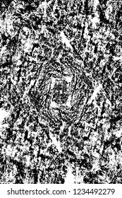 Grunge overlay layer. Abstract black and white vector background. Monochrome vintage surface with dirty pattern in cracks, spots, dots. Old wall in dark horror style design