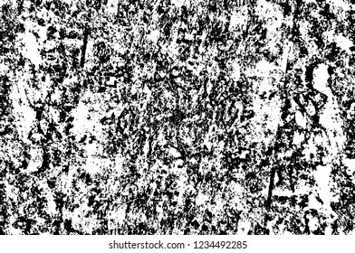 Grunge overlay layer. Abstract black and white vector background. Monochrome vintage surface with dirty pattern in cracks, spots, dots. Old wall in dark horror style design
