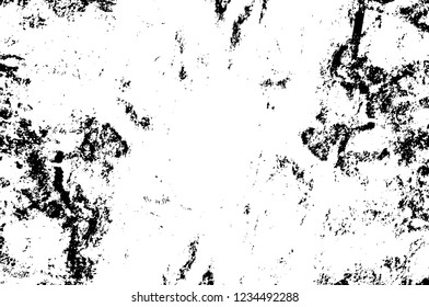 Grunge overlay layer. Abstract black and white vector background. Monochrome vintage surface with dirty pattern in cracks, spots, dots. Old wall in dark horror style design