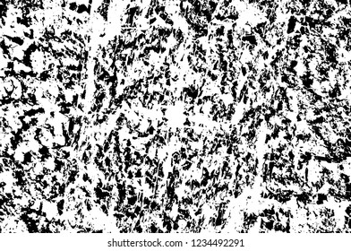 Grunge overlay layer. Abstract black and white vector background. Monochrome vintage surface with dirty pattern in cracks, spots, dots. Old wall in dark horror style design