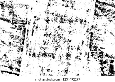 Grunge overlay layer. Abstract black and white vector background. Monochrome vintage surface with dirty pattern in cracks, spots, dots. Old wall in dark horror style design