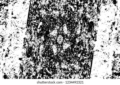 Grunge overlay layer. Abstract black and white vector background. Monochrome vintage surface with dirty pattern in cracks, spots, dots. Old wall in dark horror style design