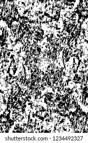Grunge overlay layer. Abstract black and white vector background. Monochrome vintage surface with dirty pattern in cracks, spots, dots. Old wall in dark horror style design